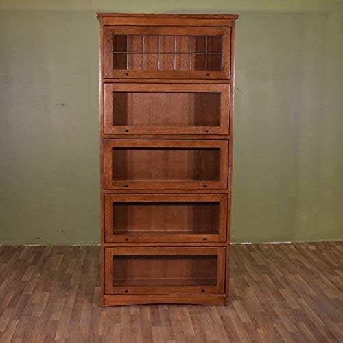 Crafters and Weavers Mission Craftsman Quarter Sawn Oak 5 Stack Leaded Glass Barrister Bookcase