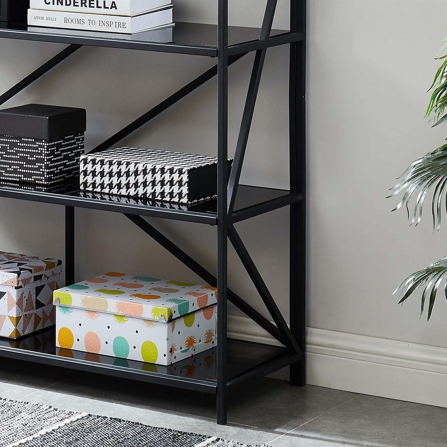 Furniture of America Qualt Industrial Metal 5-Shelf Bookcase in Black
