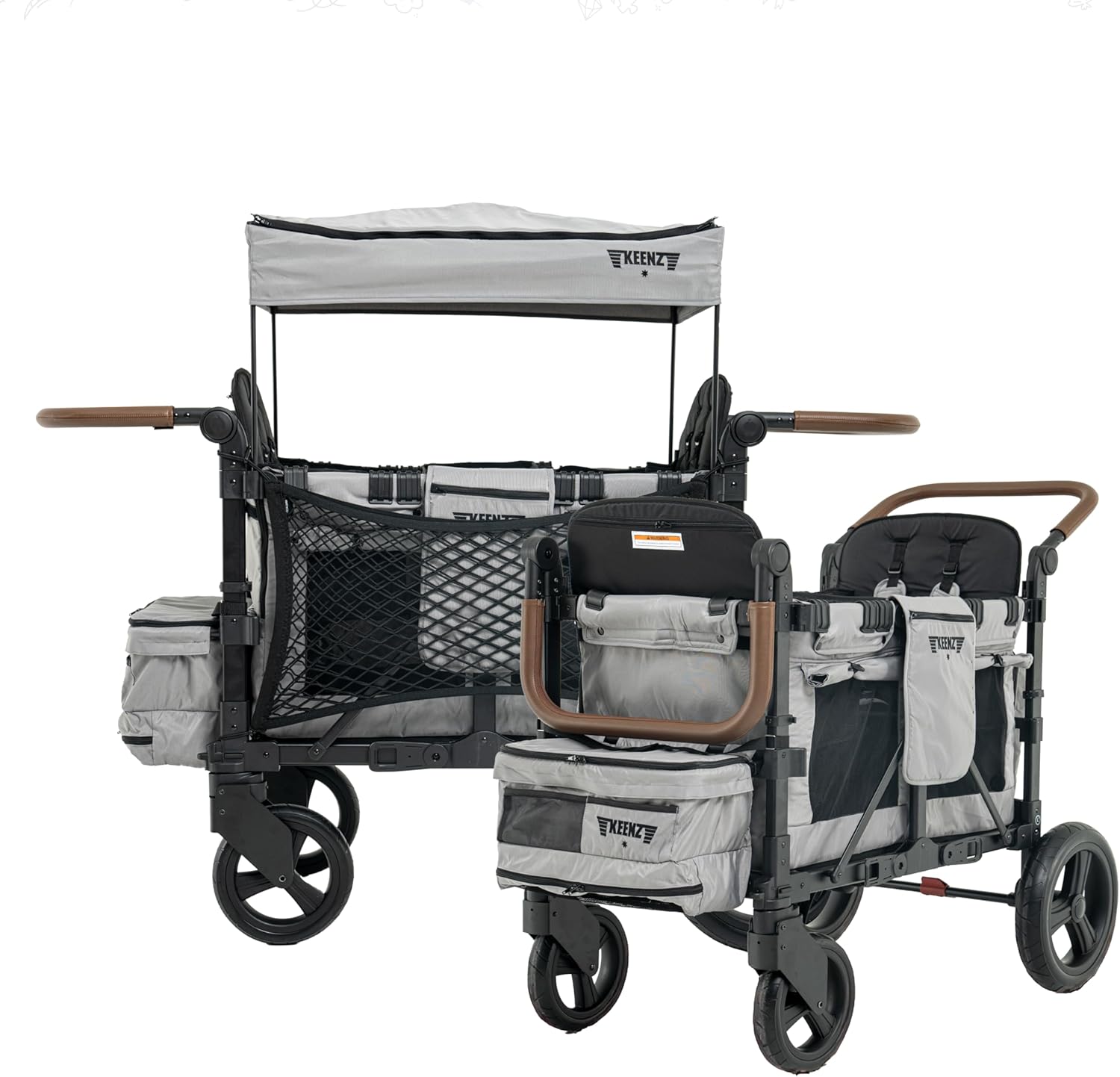 Keenz XC EVO - Luxury 2 Passenger Stroller Wagon for Kids | Foldable 2 Passenger Quad Seater with Adjustable Canopy | Gray