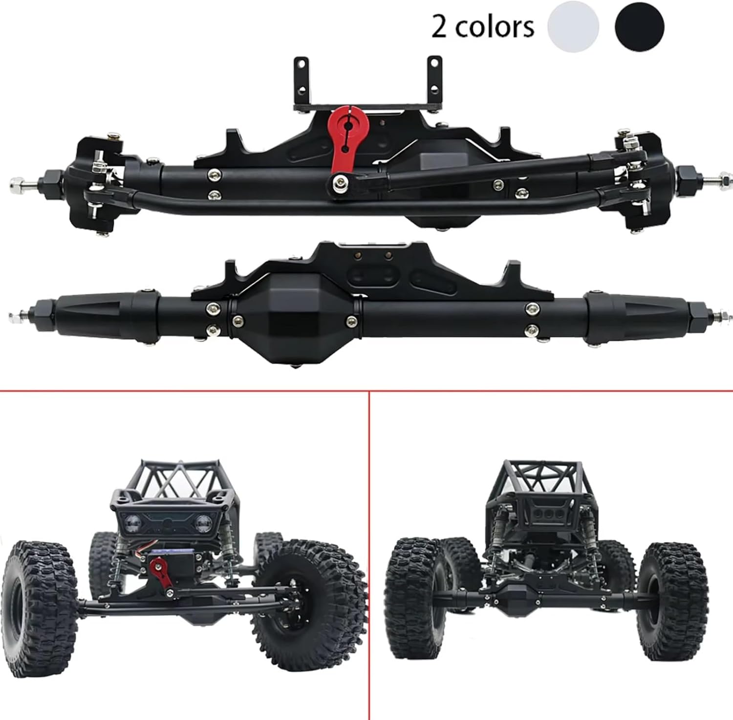 RC Axle Models For Axial For Wraith 90018 RR10 For Capra 1.9 For UTB 1/10 CNC Aluminum Complete Front Rear Axle With Tie Rod Servo Mount RC Crawler(Silver,1set)