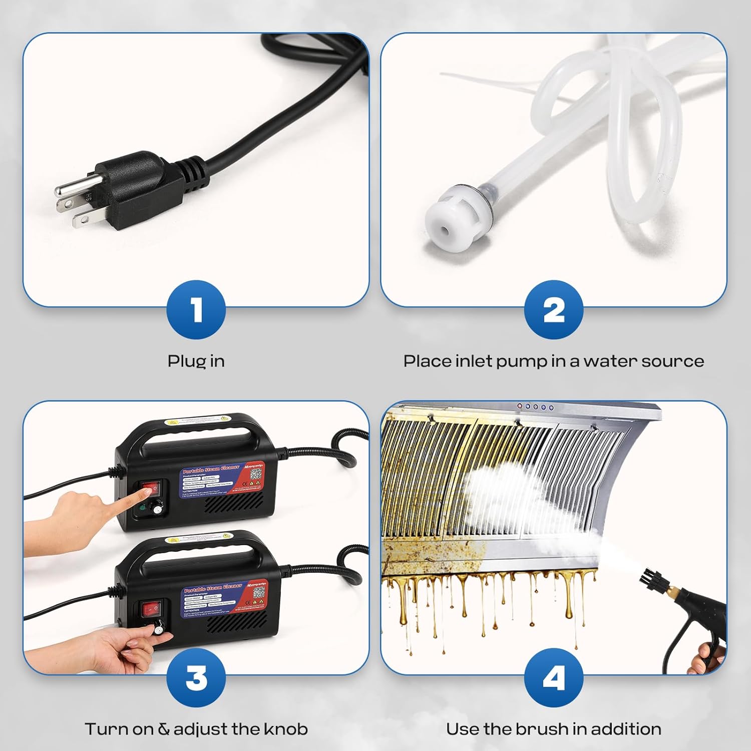 Moongiantgo Tankless Steam Cleaner with A Set of Replacement Brushes（Extra 4）