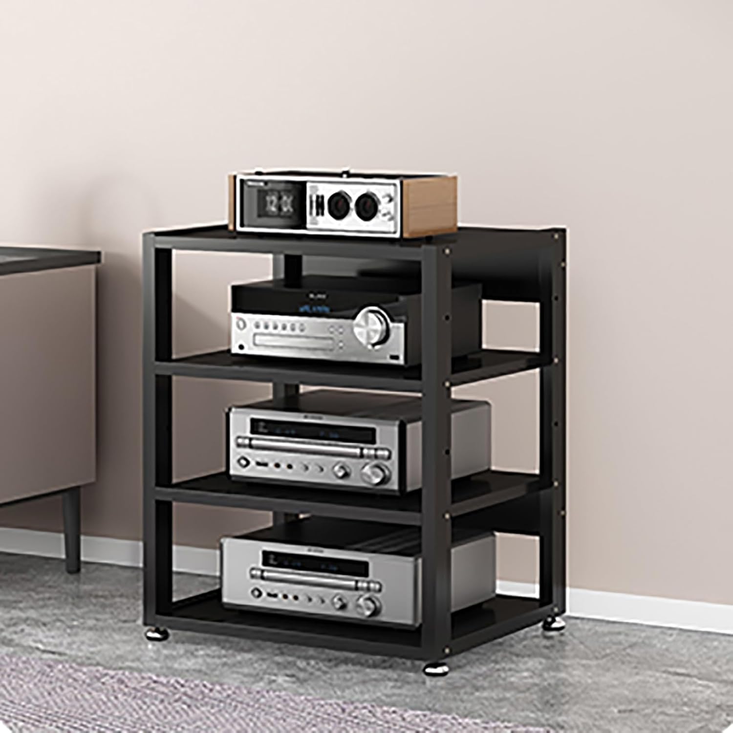 DONGYUE Movable AV Media Stand CD Player Stand HiFi Racks Corner TV Stand Audio Video Components Cabinet Multi-Function Open Rack Audio Tower