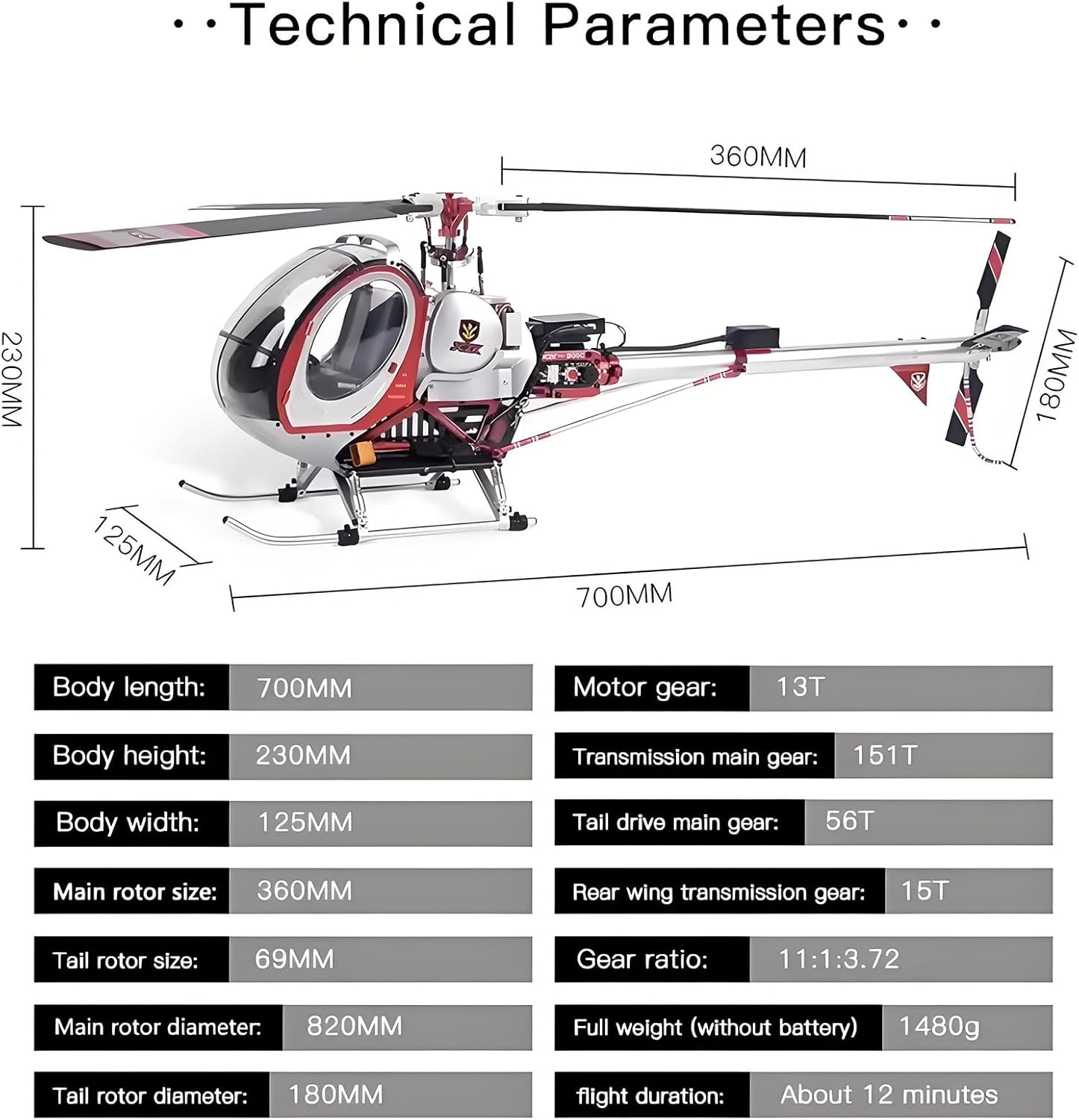 RC Helicopter Model, 2.4G 3-Rotor Flybarless RC Plane with 2 Battery LED Lights & Openable Cockpit Gyro Optical Flow Altitude GPS Positioning Hold for Adults(Red,Right-Hand Throttle)