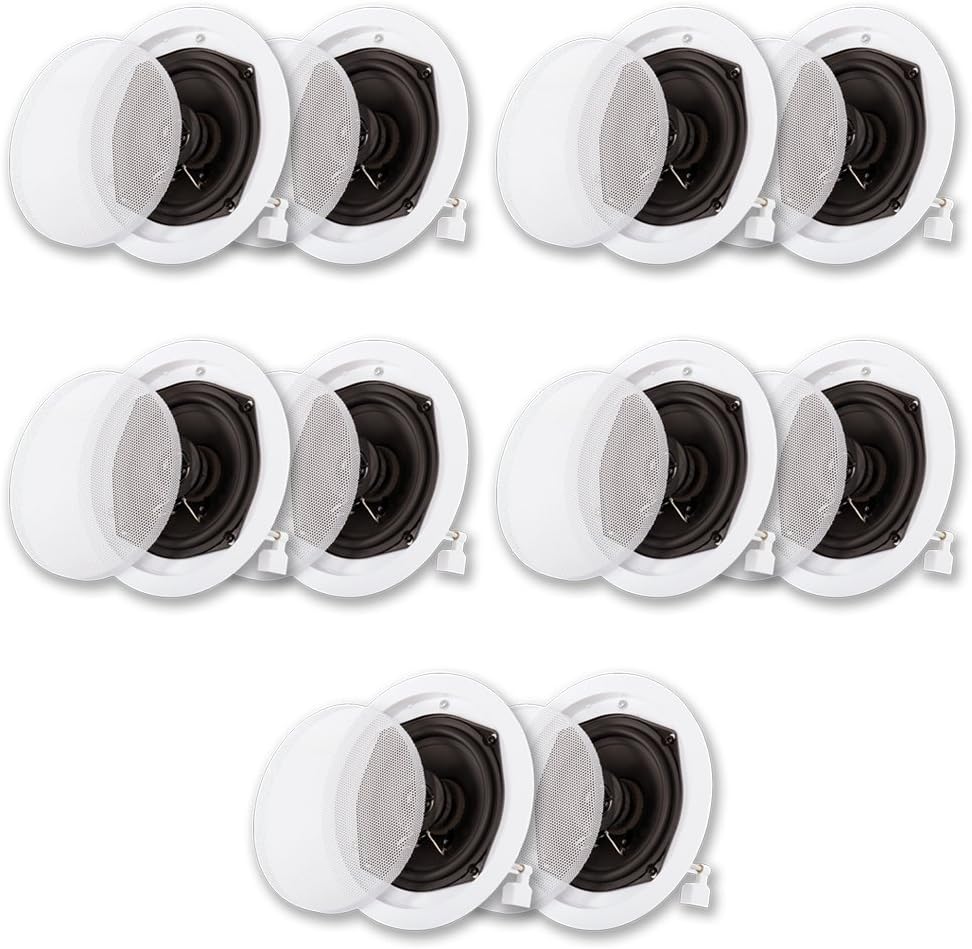 Acoustic Audio R191 in Ceiling/in Wall Speaker 5 Pair Pack 2 Way Home Theater Flush Mount