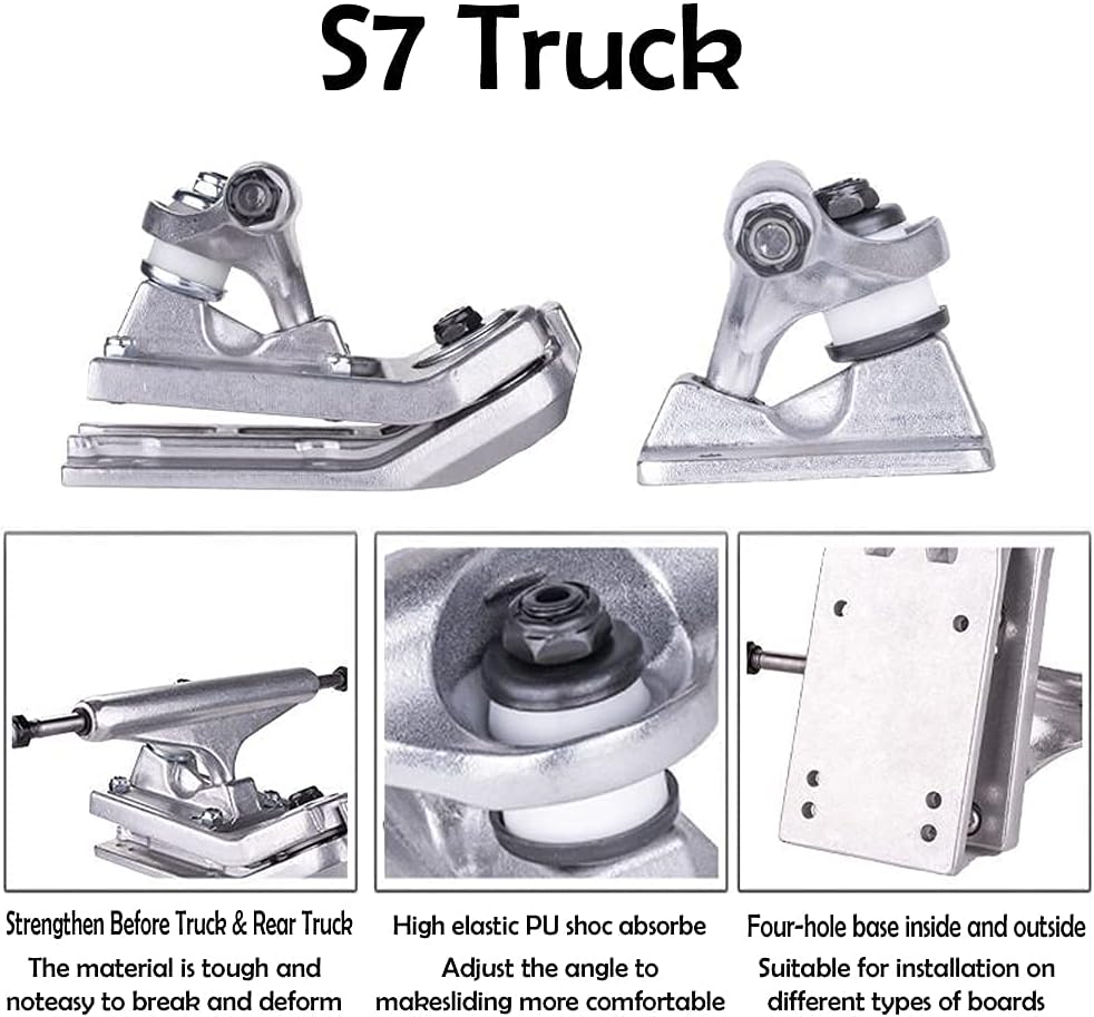 Longboard Double Kick Complete Board 107×22.5 cm with T-Tool High-Speed ABEC-7 Bearings 7 Layers of Maple 70×50mm PU Wheel Freeride Skating Cruiser Boards for Youths Adults Kids Beginners (A)