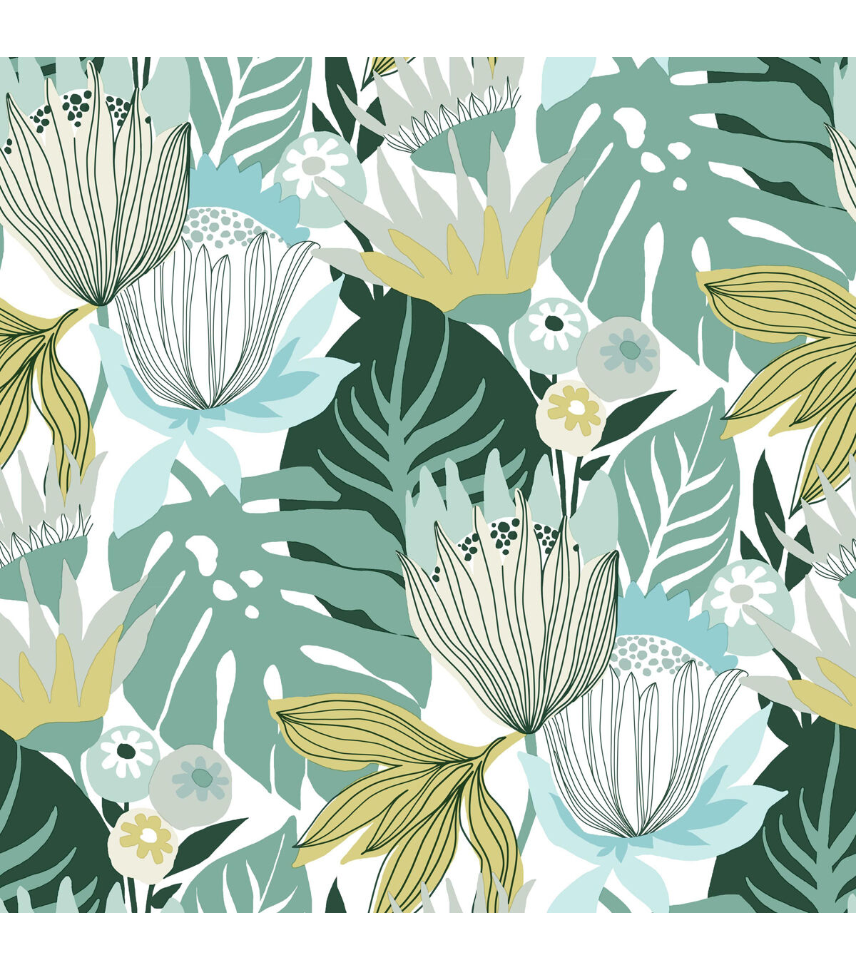 RoomMates 20.5 x 16.5' Green Retro Tropical Leaf Peel & Stick Wallpaper