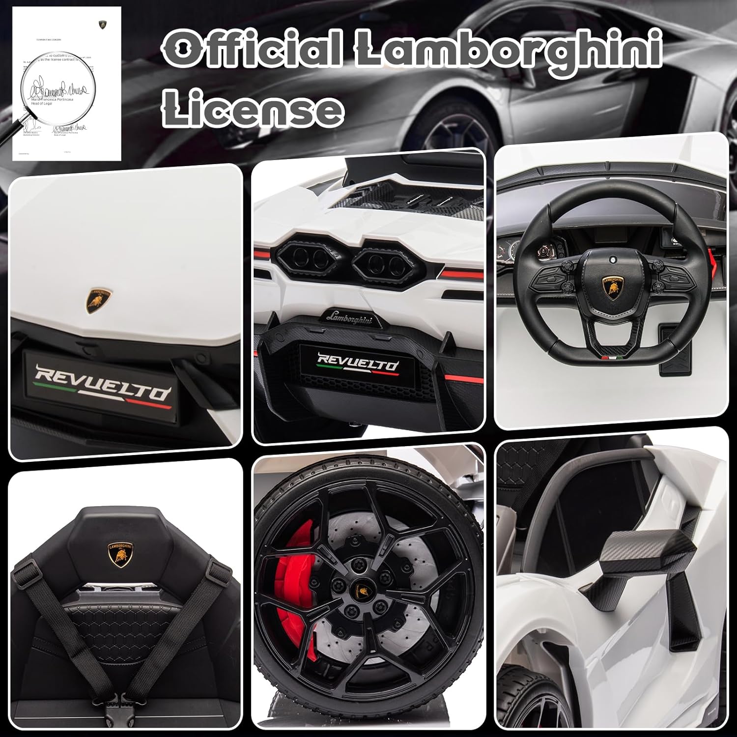 GarveeLife 12V Ride On Car for Kids, Licensed Lamborghini Revuelto Electric Vehicle, Battery Powered Sports Car Toy for Boys & Girls, with Bluetooth, USB, Music, Remote Control, Headlight, White