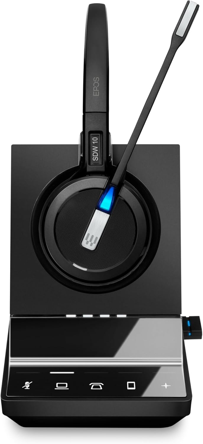 Sennheiser SDW 5016 (507016) Single-Sided Wireless DECT Headset for Desk Phone Softphone/PC& Mobile Phone Connection Dual Microphone Ultra Noise-Canceling, Black, 3 inches