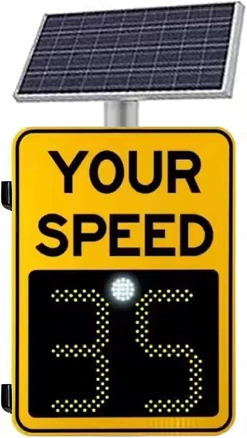 Solar Vehicle Radar Speed Limit Sign, Aluminum Road MPH Speed Warning Detection, Easy to Install with Accessories(Yellow,60 * 90cm)