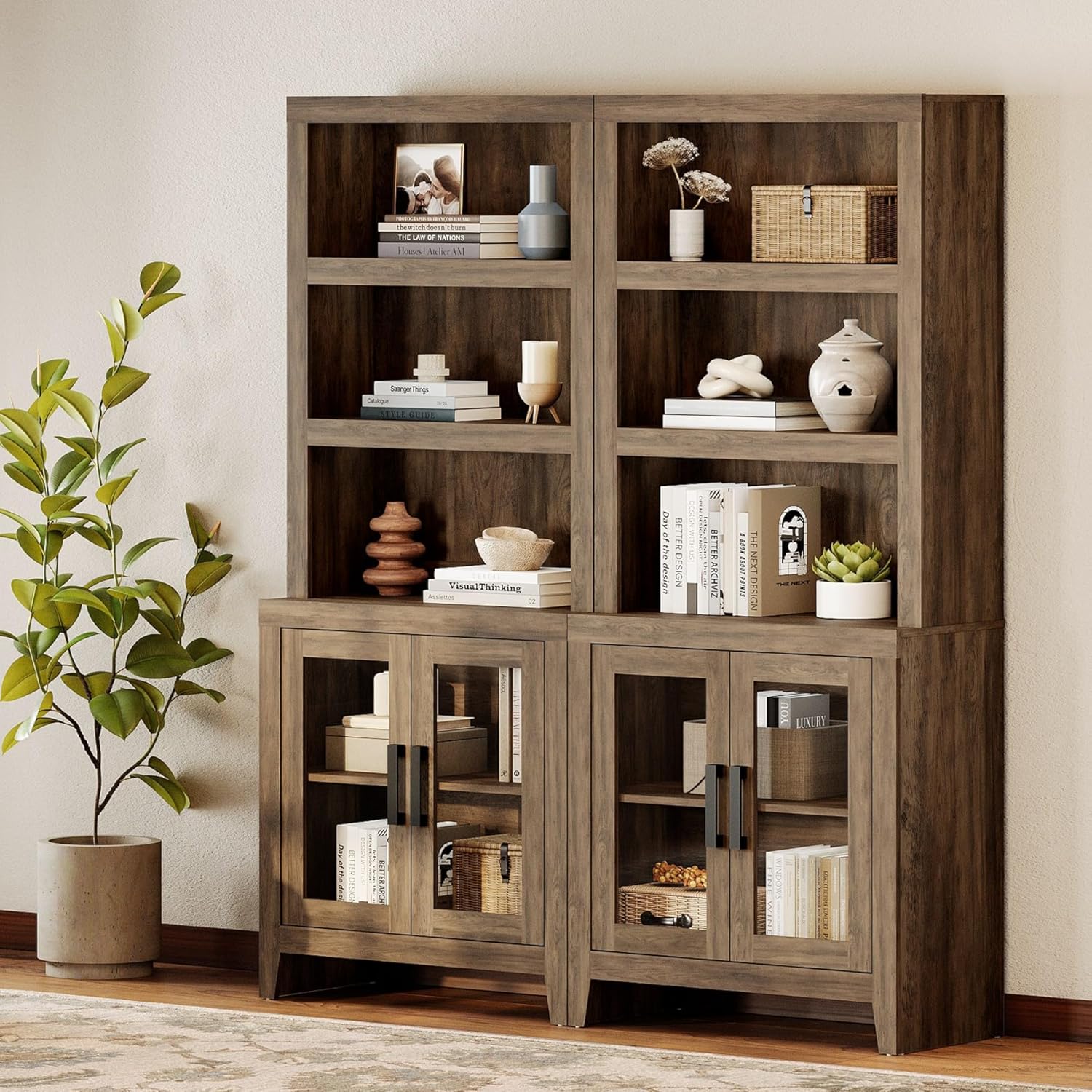 WAMPAT 3 Tier Bookshelf with Glass Door, 74