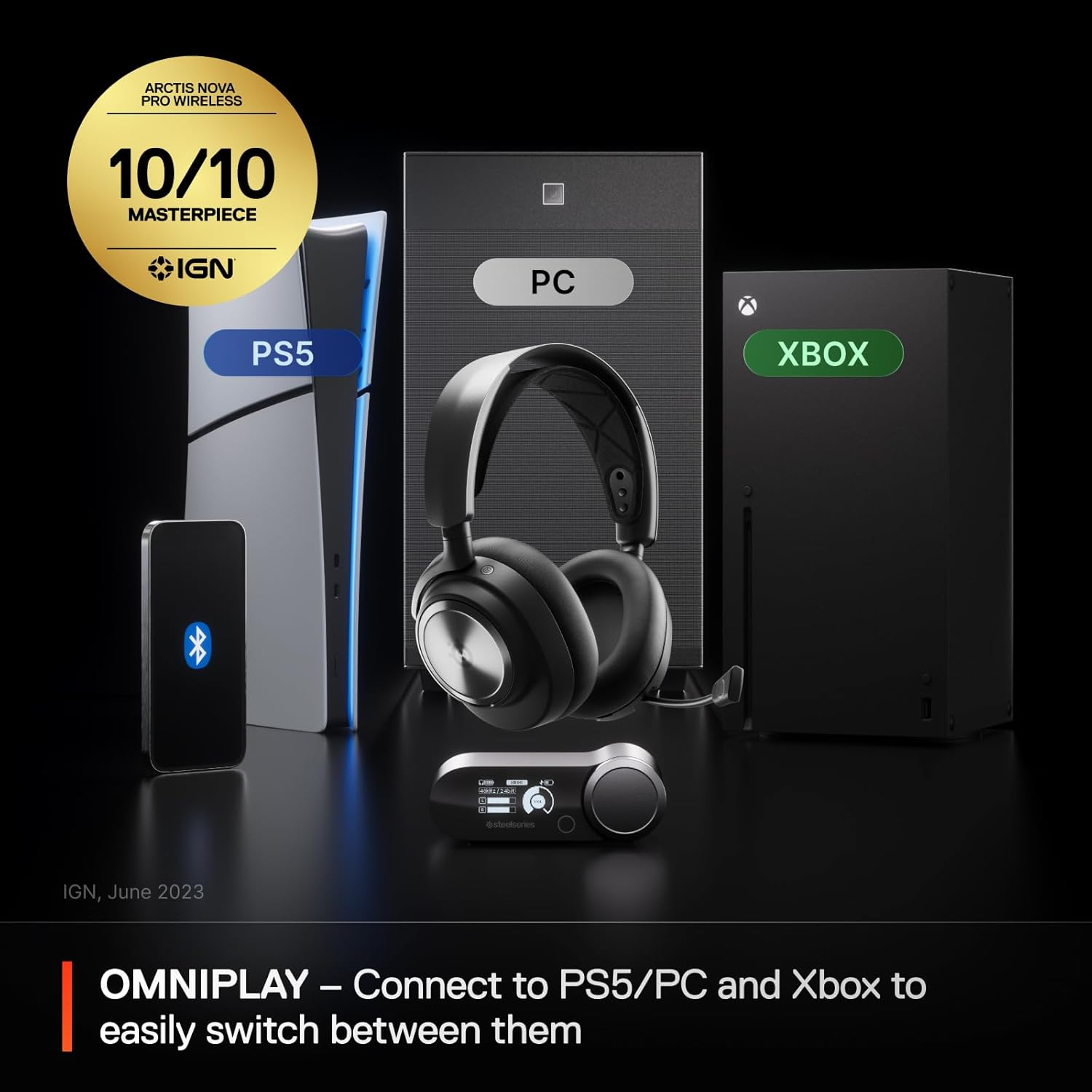 SteelSeries Arctis Nova Pro Wireless Xbox Multi-System Gaming Headset - Premium Hi-Fi Drivers - Active Noise Cancellation Infinity Power System - Stealth Mic - Xbox, PC, PS5, PS4, Switch, Mobile