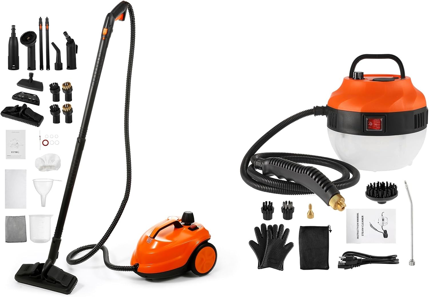 BEAMNOVA Orange Steam Cleaner Roller + Power Car Steamer for Auto Detailing with 1.4L Water Container