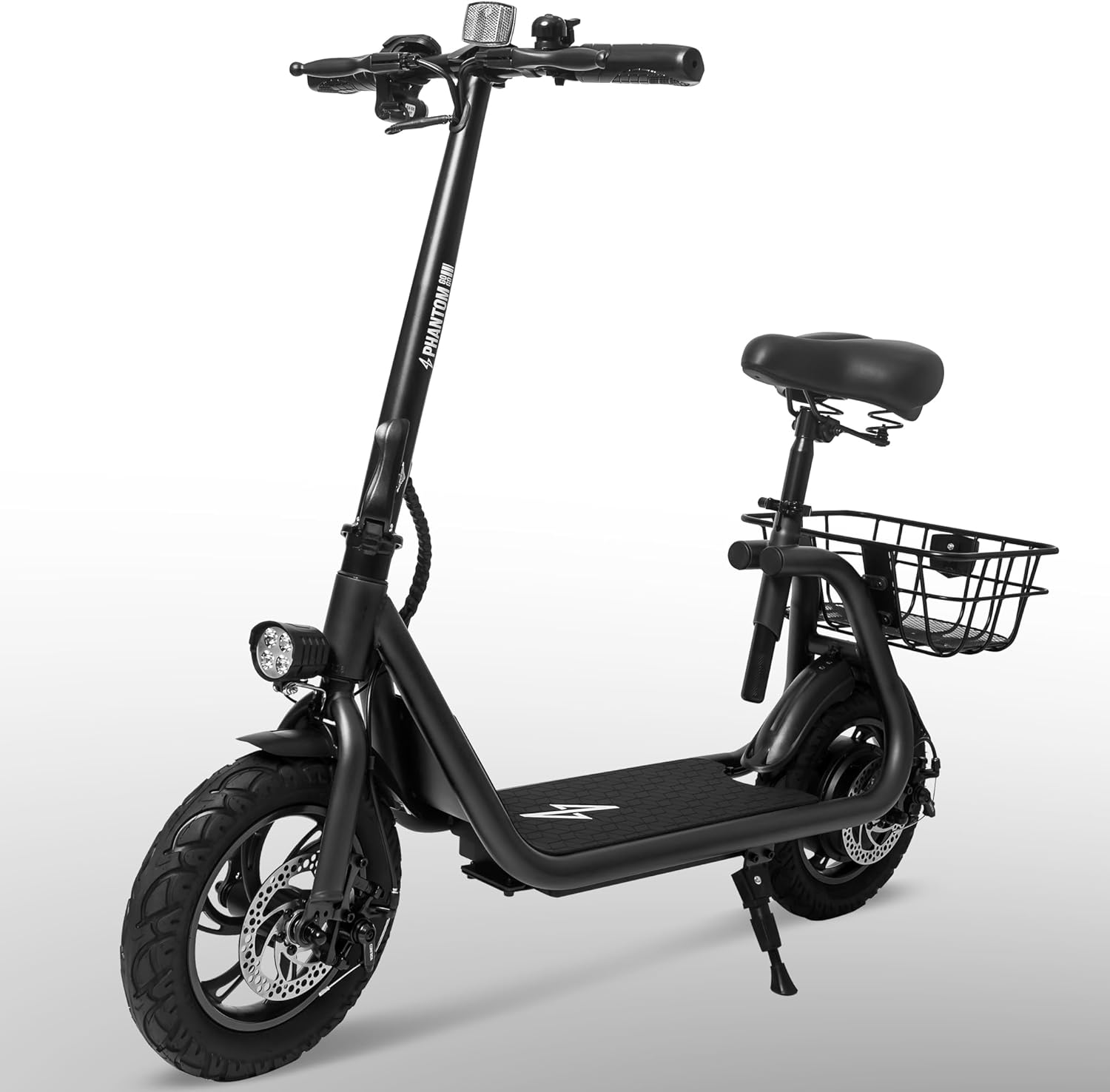Phantomgogo Electric Scooter for Adults Foldable Scooter with Seat & Carry Basket E-Scooter with Brushless Motor 15MPH 265lbs Max Load E Mopeds for Adults Commuter