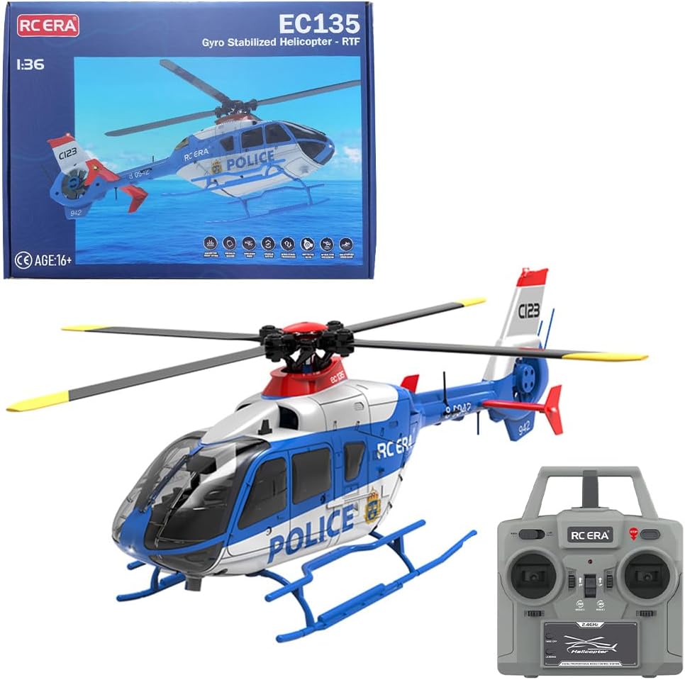 RC Helicopter for Adults, C123 1/36 Scale 6CH Single-Rotor Brushless RC Helicopter with Gyro Stabilization, Optical Flow Positioning, and Altitude Hold, Outdoor RC Airplane for Beginner (RTF Version)