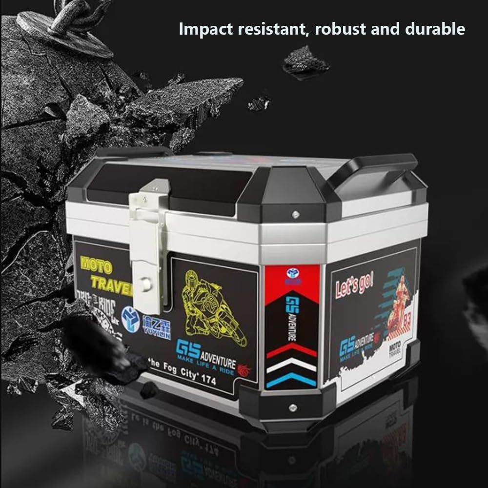 EMENAR Rectangle Motorcycle Top Box Storage Box, Universal Scooter Top Case With Mounting Hardware,Security Lock Trunk Top Case, Durable (Color : Black)