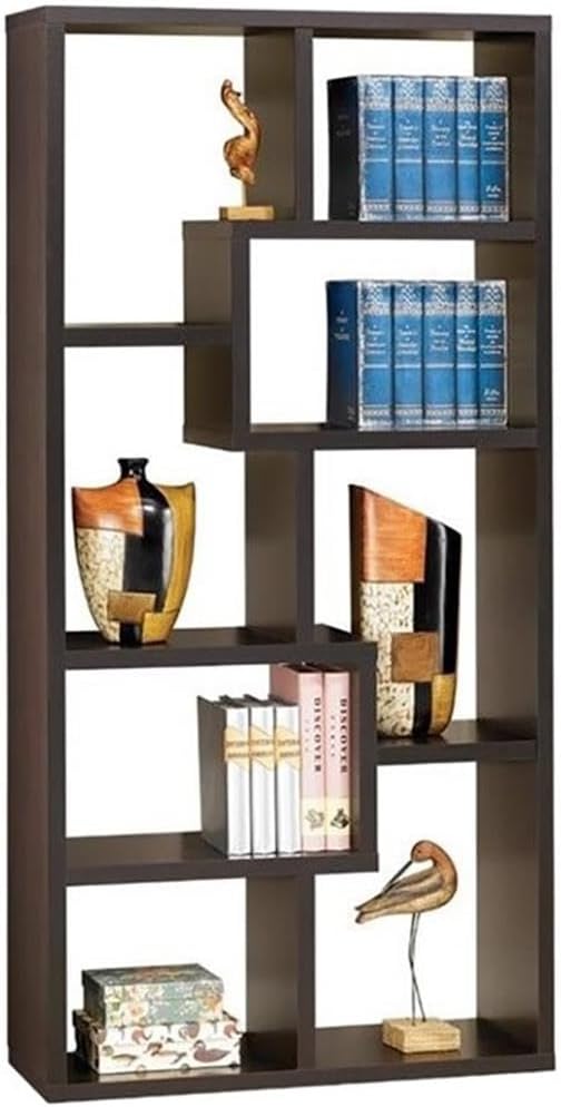 Home Square 2 Piece Modern Asymmetrical Bookcase Set in Cappuccino