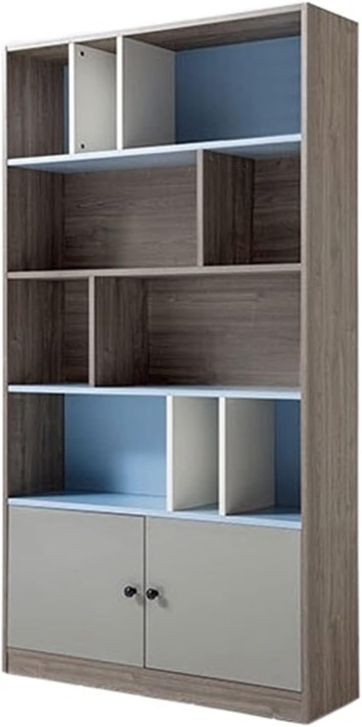 KIRANDY Simple Modern Lattice Display Bookcase, Storage Locker Gray Yellow Bookshelf for Living Room (Color : Gray Blue 101x32x187cm)