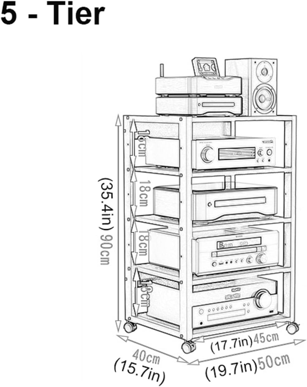 XIHAADOY Audio Rack Tower 5-Tier Audio Vedio-Media Stand Corner Shelf