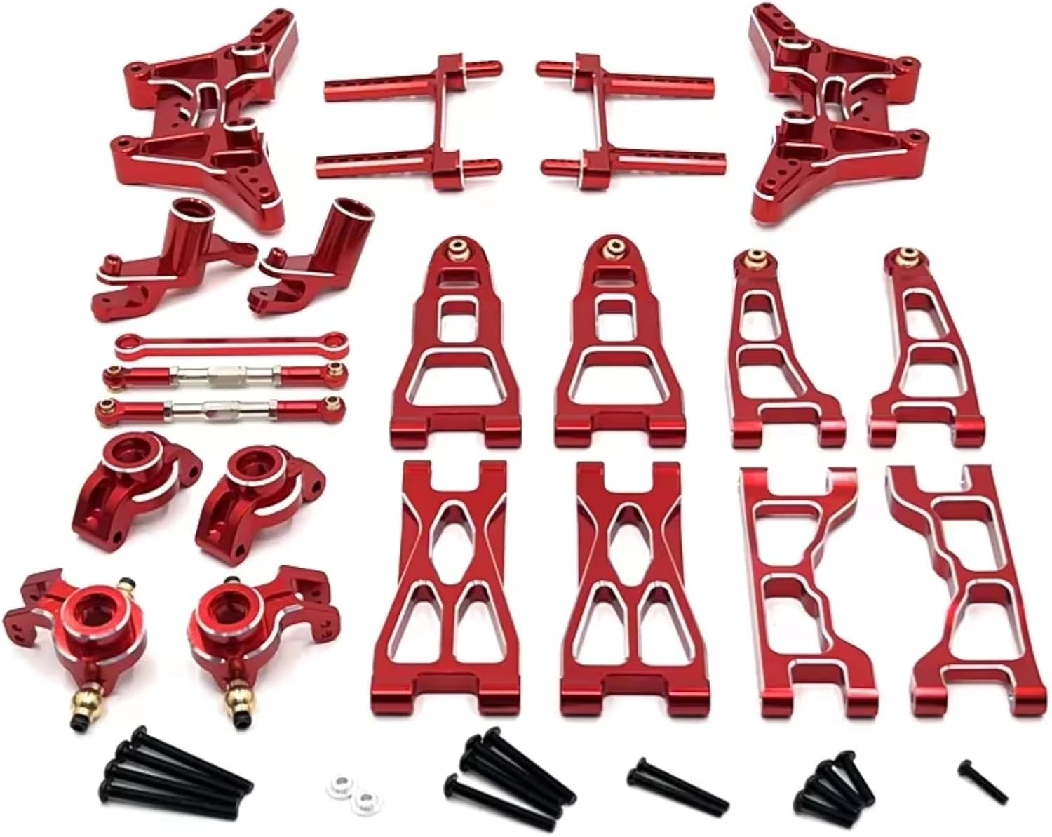 RC Spare Part Compatible with UD1201 UD1202 1/12 RC Car Parts Accessories Metal Steering Cup Front and Rear Suspension Arm Shock Tower Link Kit(Red)