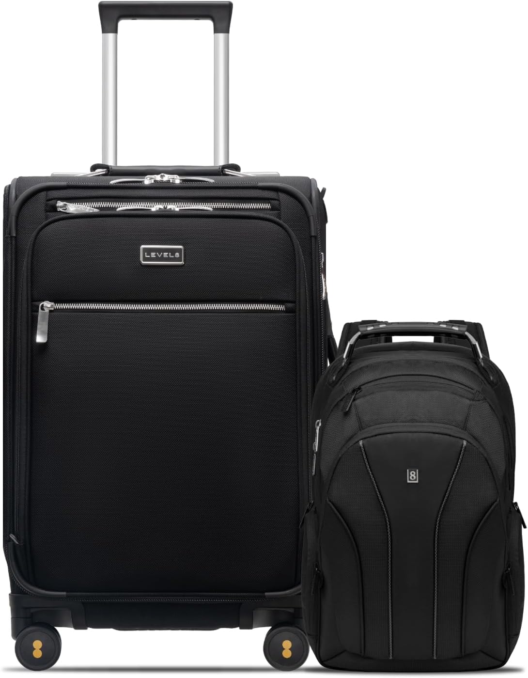 LEVEL8 Carry On Luggage with Compartment, 20 Inch Softside Expandable Travel Rolling Suitcase with 15.6