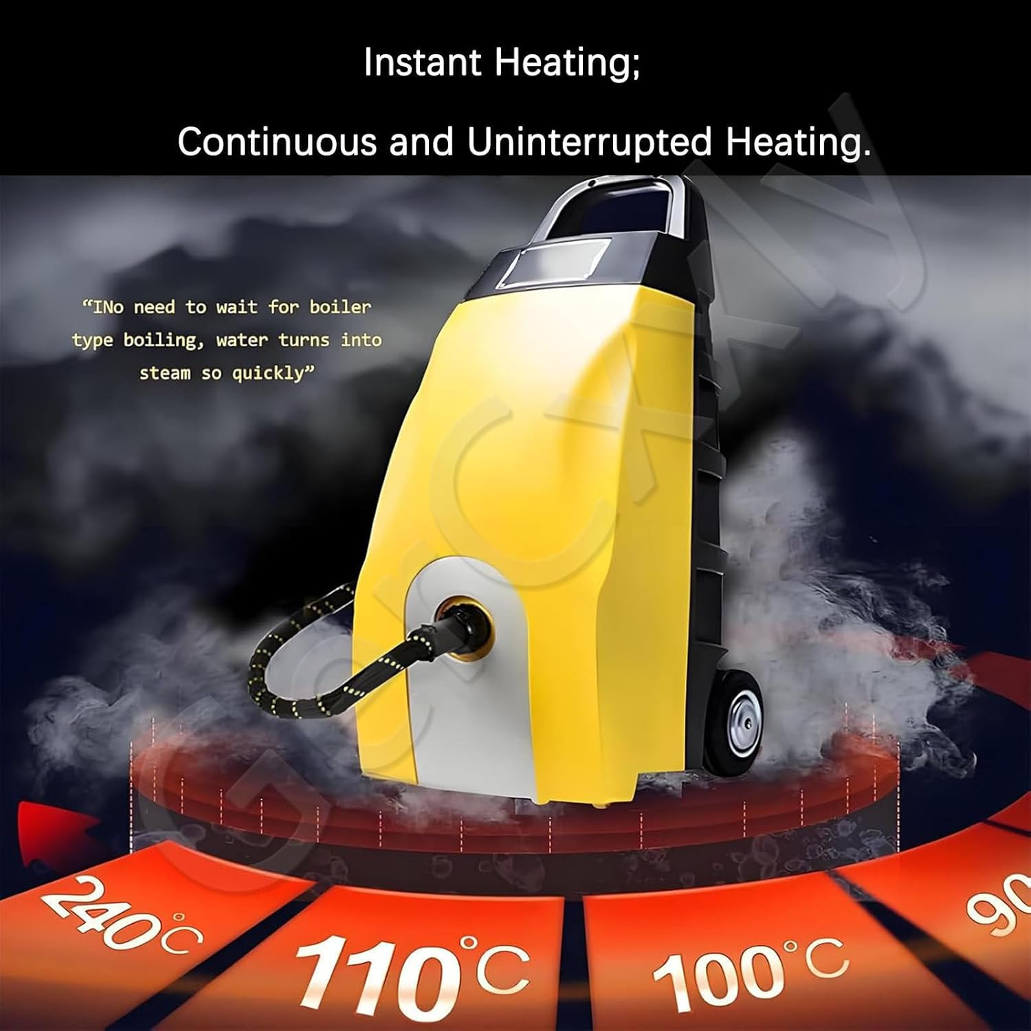 High-Temperature Steam Cleaner,Rapid Heating,Continuous High-Pressure Cleaning,Dry and Wet Steam,Equipped with Safety Protection,Highly Effective Stain Removal,Steam Flow Rate 120 ml/min Yellow