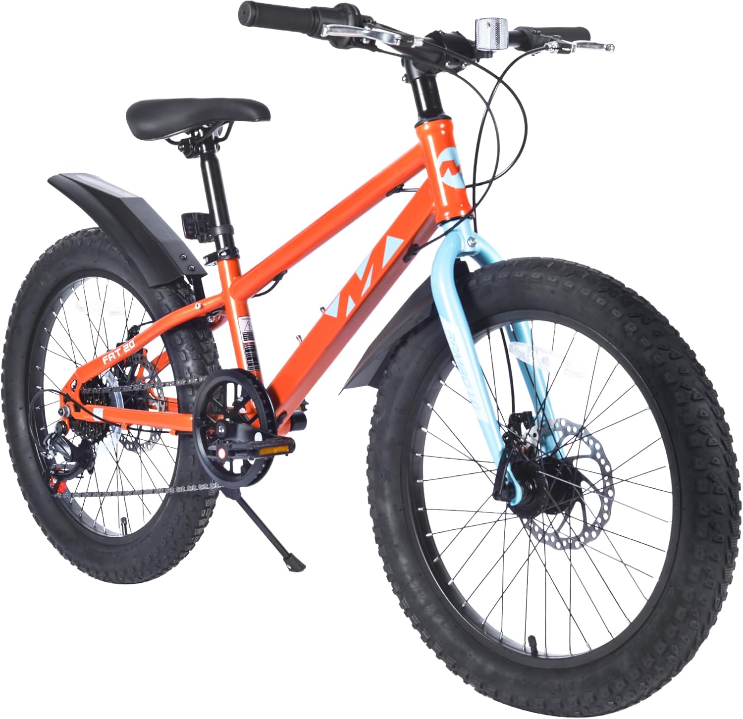 20 Inch Kids Mountain Bike Boys Girls Age 5+ Years Fat Tire Bicycle Shimano 7-Speed Dual Disc Brakes All-Terrain Beach Snow Ride,Orange