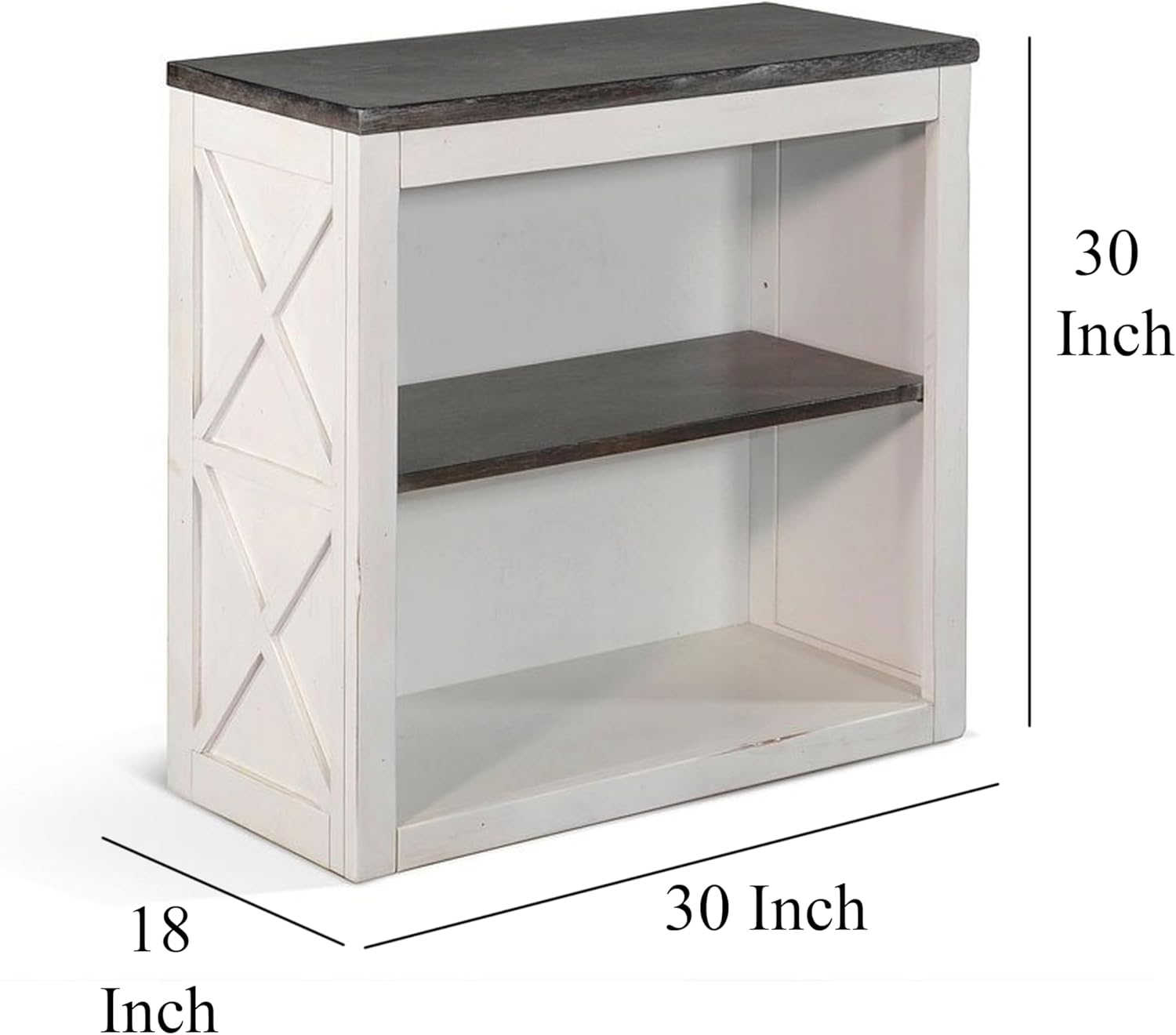 Benzara Zena 30 Inch Small Bookcase- 2 Shelves- 2 Tone in Brown- White Veneer