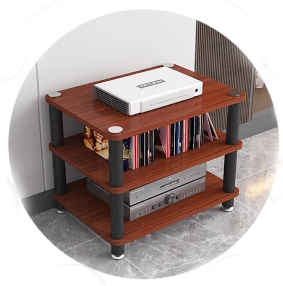 NILZA Small AV Cabinet 1/2/3/4 Tier Media Storage Cabinet Audio Video Media Stand Cabinet Floor-Standing Av Stand Audio Component Cabinet for Living Room Office(Teak