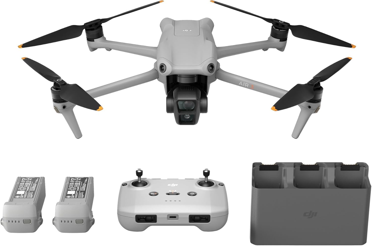 DJI Air 3 Fly More Combo with RC-N2 Remote Controller, Drone with Camera 4K, Dual Primary Cameras, 3 Batteries for Extended Flight Time, 48MP Photo, Camera Drone for Adults, FAA Remote ID Compliant (Renewed)