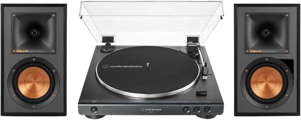 Klipsch R-51PM Powered Bluetooth Speaker (Black) with 60X-BK Fully Automatic Belt-Drive Stereo Turntable - Bundle