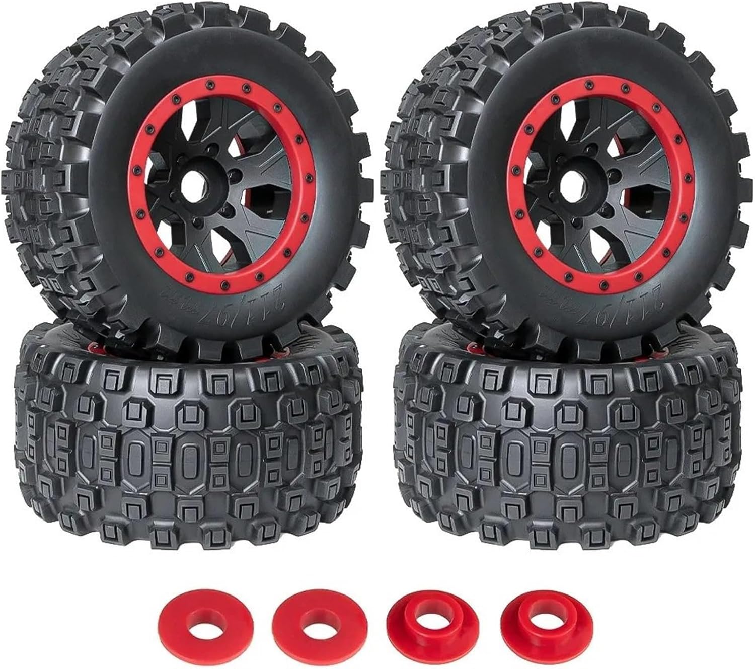 For Arrma For Kraton For Outcast 8S For Traxxas For X-maxx 1/5 1 Set 211mm Tyre With 24mm Wheel Hex RC For Buggy Car Parts Models(Red)