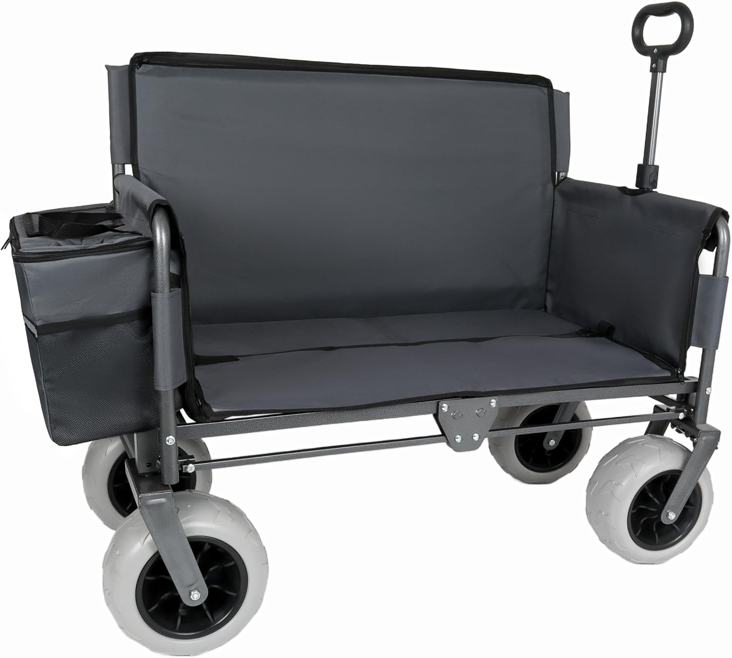 3-in-1 Folding Wagon with Bench Seat and Ice Pack, 500lb Heavy Duty All-Terrain Cart, Collapsible Utility Wagon for Beach, Camping, Groceries, Gray