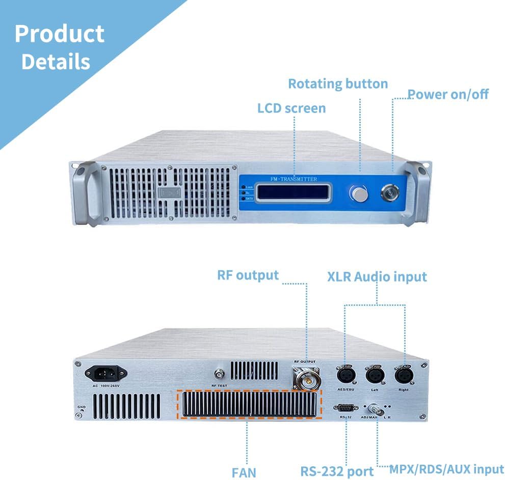 Long Range Professional FM Radio Broadcast Transmitter for Church Radio Station, FM Broadcast Transmitter 1000W+Antenna+30M Cable