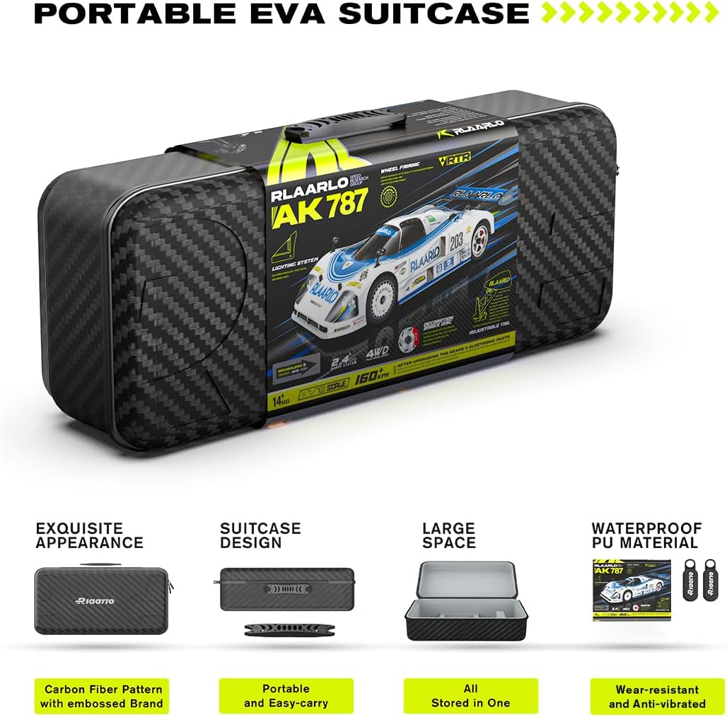 AMORIL RLAARLO 1/10 AK-787 Super Fast Brushless RC Drift Cars for Adults,Max 200KM/H Carbon Fiber On-Road Supercar with 3660 3900KV Brushless Motor,120A ESC,9KG Metal Servo,Waterproof Suitcase