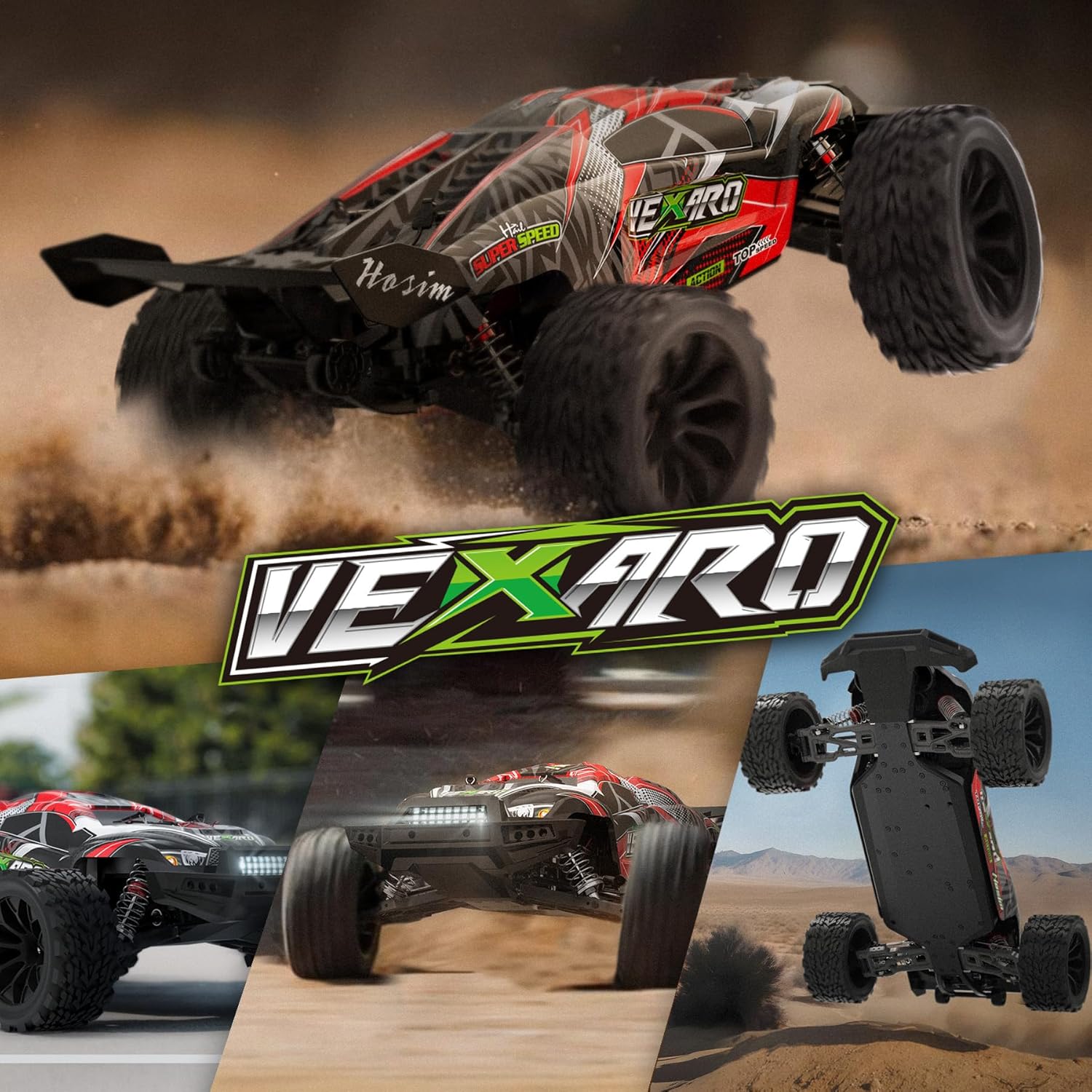 Hosim Mini 1:8 Brushless RC Cars for Adults Fast 50MPH, VEXARO High Speed 4X4 RC Trucks, All Terrain Remote Control Car Waterproof RC Truggy Off Road Hobby Large Monster Truck with 3S Battery