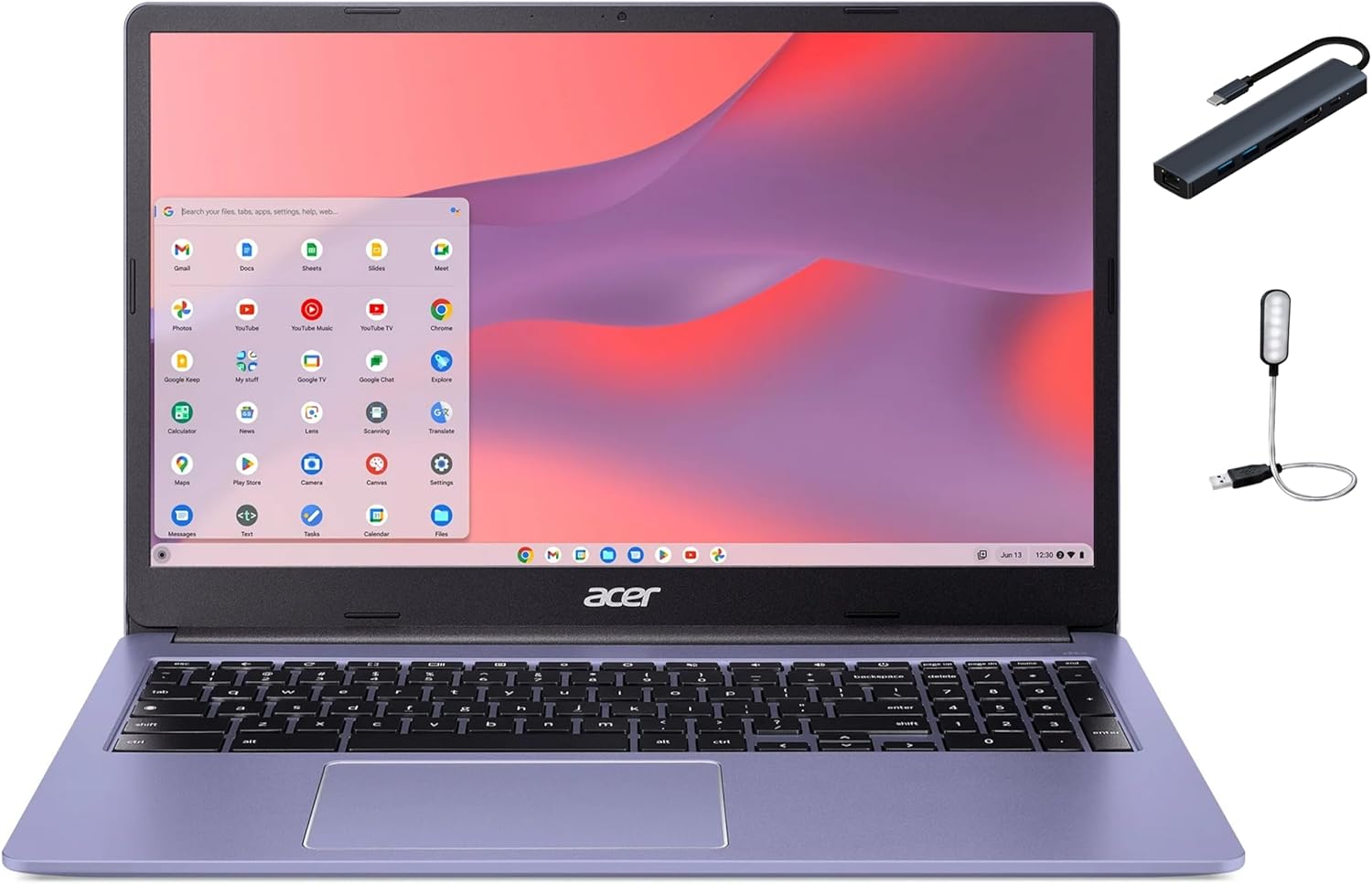 acer Chromebook 315 15.6'' FHD Laptop, Intel Processor N4500 Processor, 1.1 GHz, 4GB RAM, 64GB eMMC, Chrome OS, Proctective Sleeve Included, Moonstone Purple with Accessories