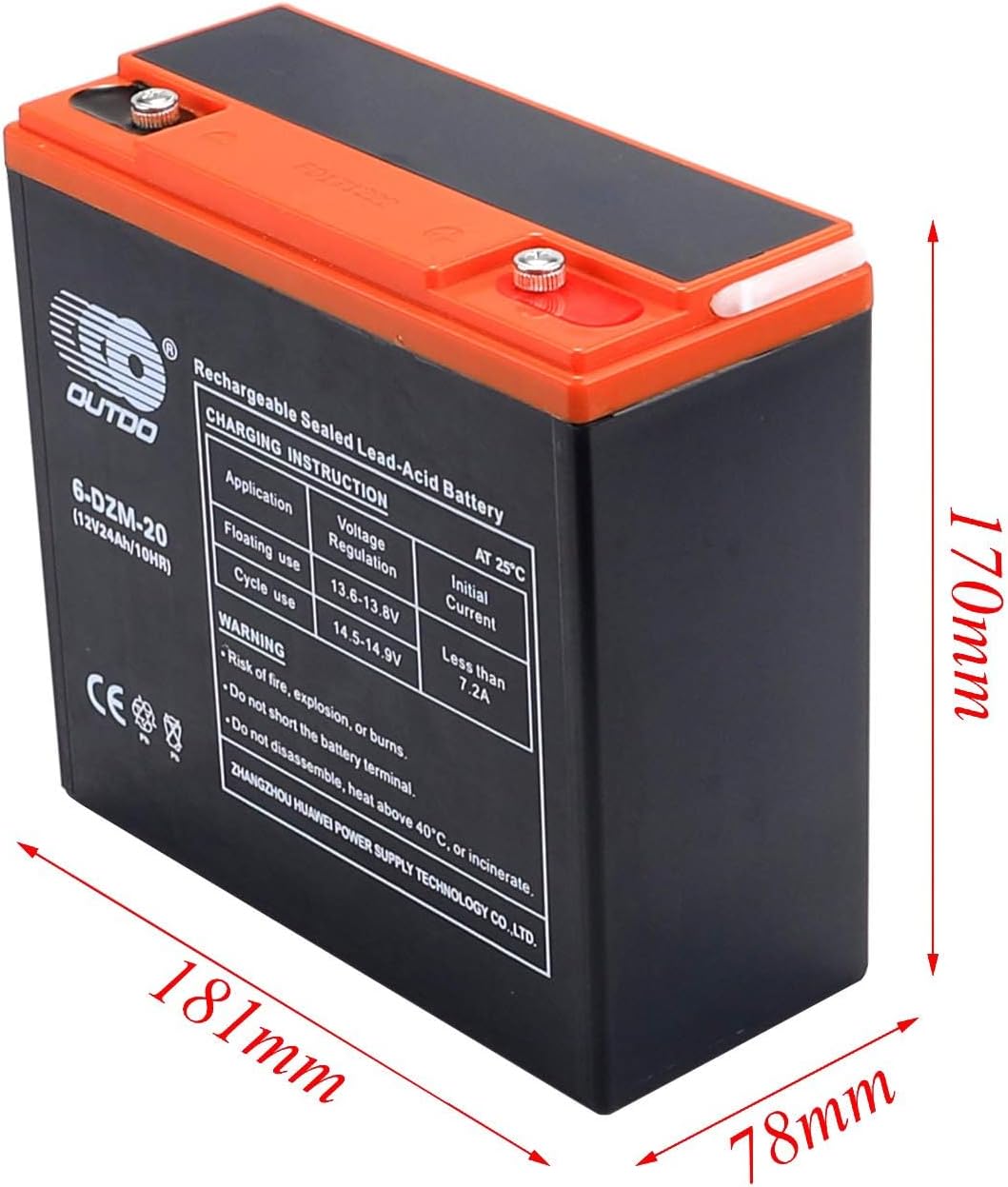 Six 12V 24Ah Battery 6-DMF-20 6-DZM-20 SLA Rechargeable Battery Pack Nut & Bolt for 72V Go Kart Mobility Scooter ATV UTV Drift Trike Golf Cart Quad Buggy Bicycle Boat MX650 MX500