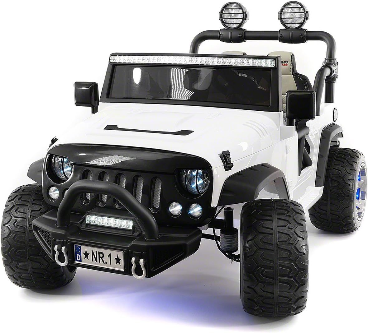 Explorer 2 (Two) Seater 24V Power Kids Ride-On Car Truck with R/C Parental Remote + EVA Rubber LED Wheels + Leather Seat + MP3 Music Player Bluetooth FM Radio + LED Lights (White)