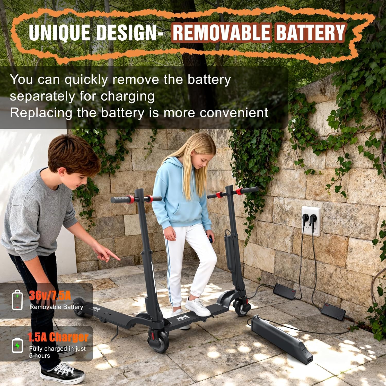 HX X6 Electric Scooter with Removable Battery for Big Kid 12+,16 Miles Range,350W Motor &16 MPH Top Speed,Double Braking System,Portable Triple Folding E Scooter for Commuting Outdoor-5.5