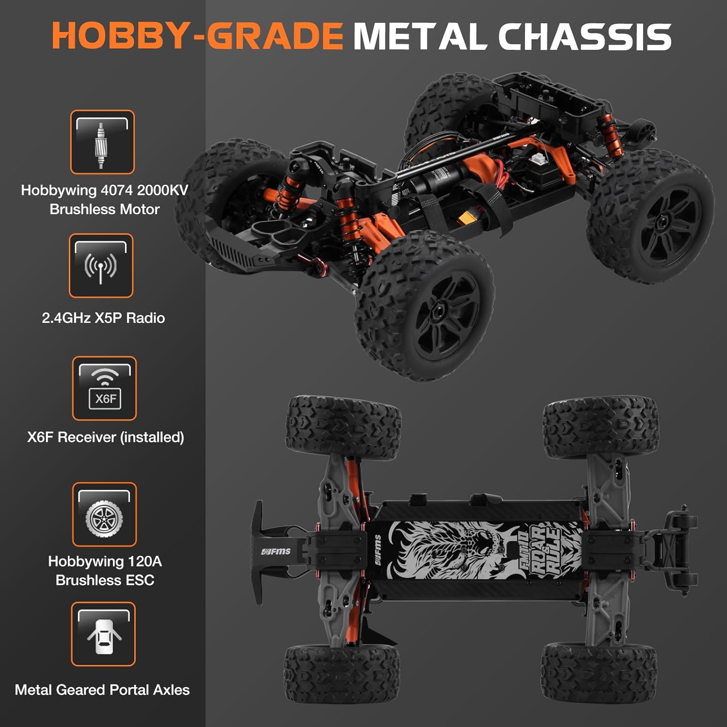 FMS 1/10 Chevrolet Colorado RC Truck, FMT10 Brushless High-Speed RC Monster Car, Licensed 4WD Off-Road Crawler for Adults Hobby Gifts Toys (RS Version)