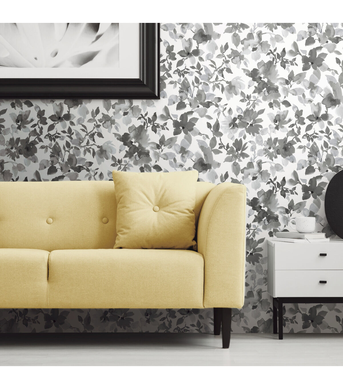 RoomMates Wallpaper Black Watercolor Floral