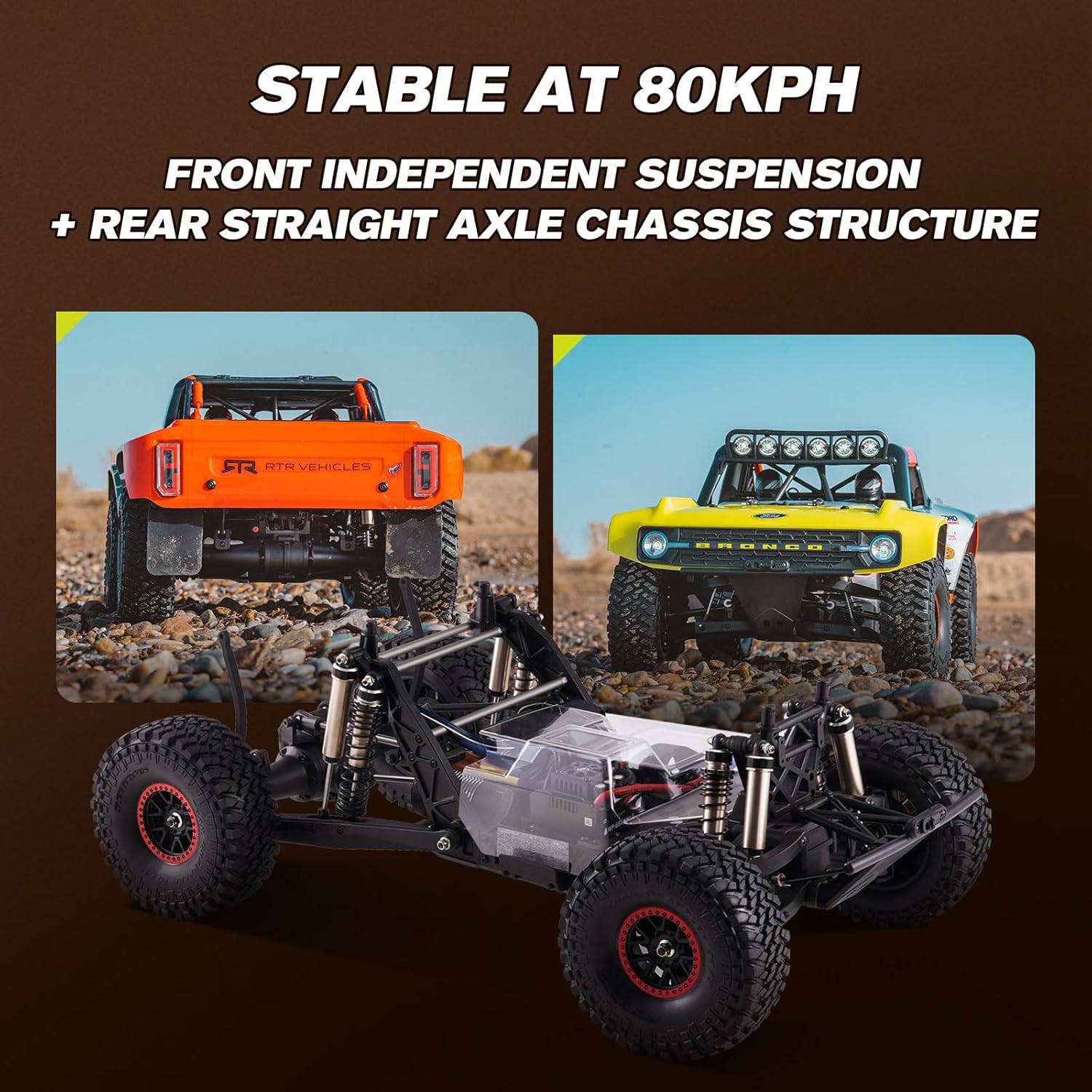 FMS 1/7 Ford Bronco RTR EB Fast RC Truck – Licensed by Ford & RTR Vehicles, 80km/h Short Course Truck, 4WD Brushless RC Car, CNC Metal Parts, Off-Road Rock Crawler 4x4 for Adults (2024 paint scheme)