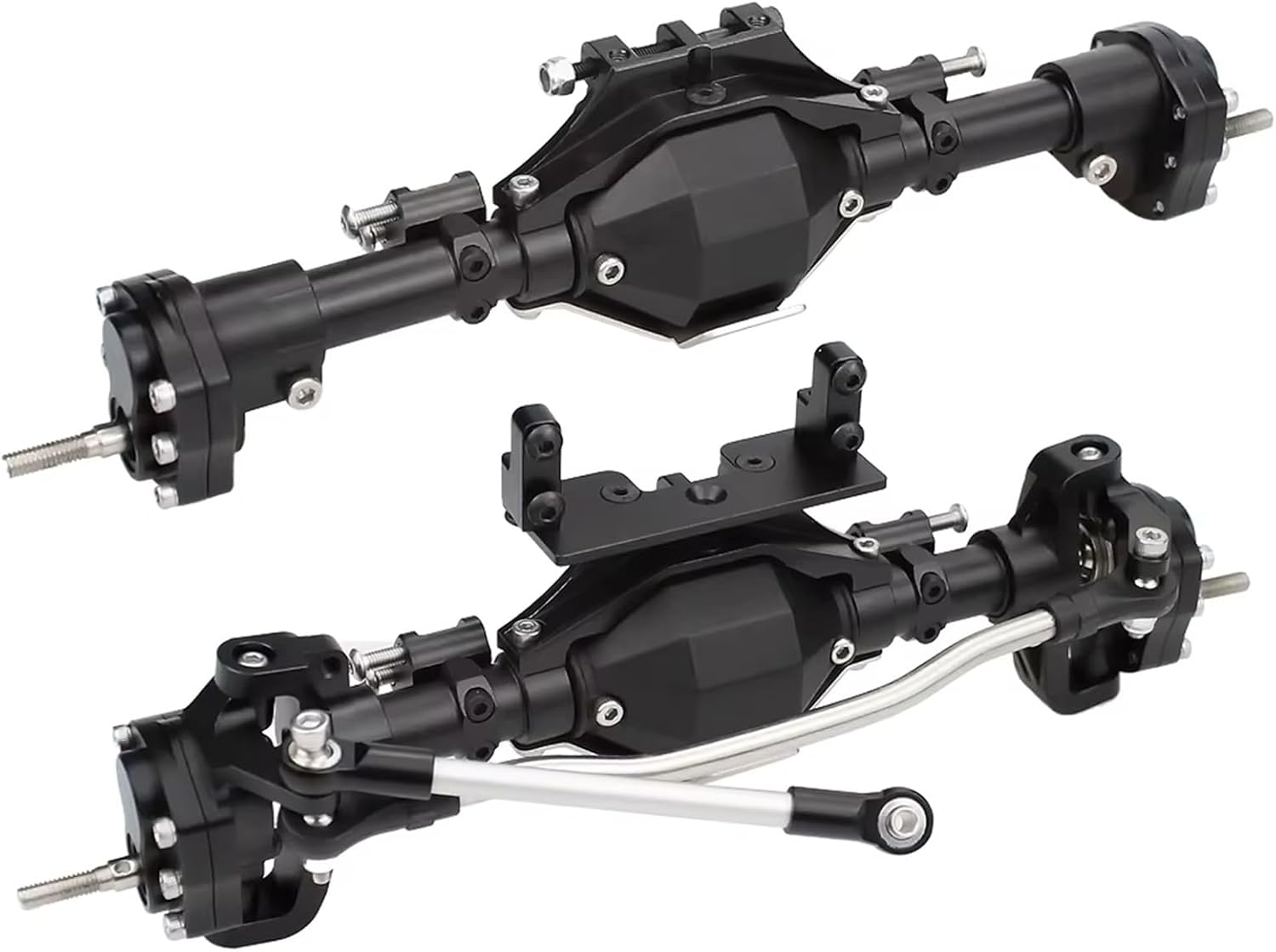 RC Spare Part Compatible with Axial for SCX10 II 90046 90047 V2 for Wrangler Aluminum Alloy CNC Front Rear Portal Axle Diff Locked Portals 1/10 RC Car(Black)