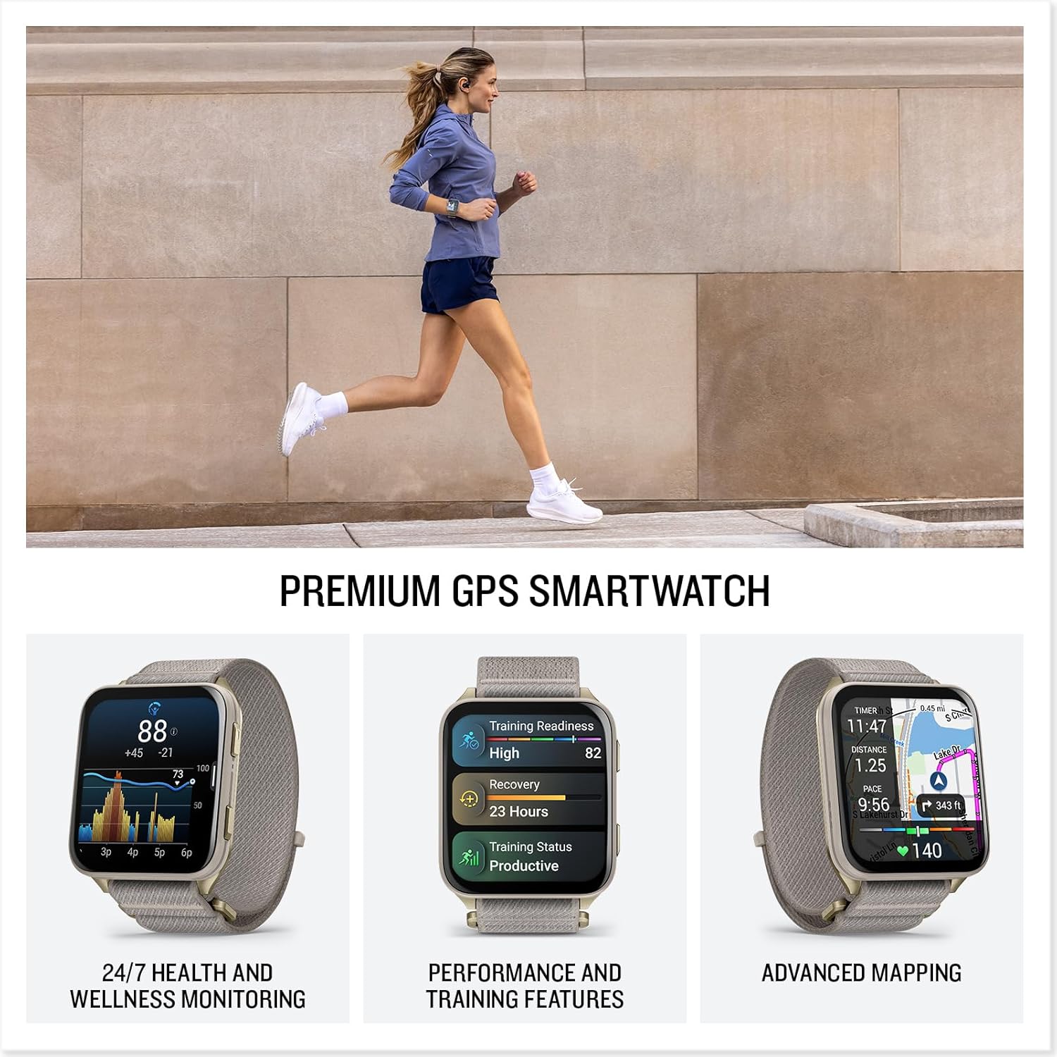 Garmin® Venu® X1, Thin and Lightweight GPS Smartwatch, AMOLED Display, Advanced Health and Fitness Features, Soft Gold with Titanium Caseback and French Gray ComfortFit Nylon Band