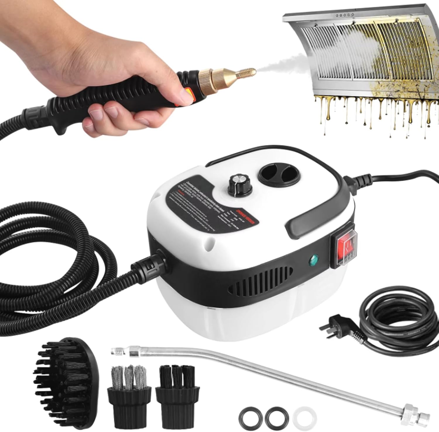 TREEYX 2500W Handheld Steam Cleaner, Portable High Temp Steamer Cleaning Machine with 3 Brush Heads, Steamer for Cleaning Grout Tile Car Living (White 220v)