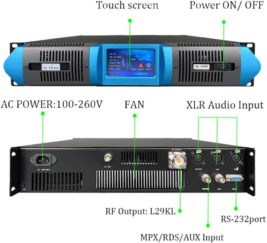 FM Transmitter 300W+1-Bay Antenna+30M Cable, Professional Long Range Touch Screen Wireless Stereo FM Radio Broadcast Transmitter Kit for Church Radio Station Equipment for Broadcasting