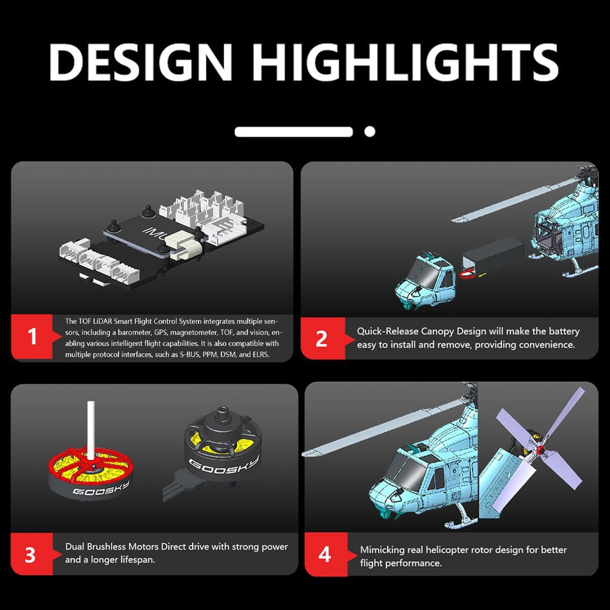 GS E2 UH-1Y RC Helicopter with GPS Lidar Positioning, 2.4G 6CH Dual Brushless Direct Drive Aerobatic Remote Control Helicopter Model, Rescue Livery RC Aircraft Toy Gift -RTF