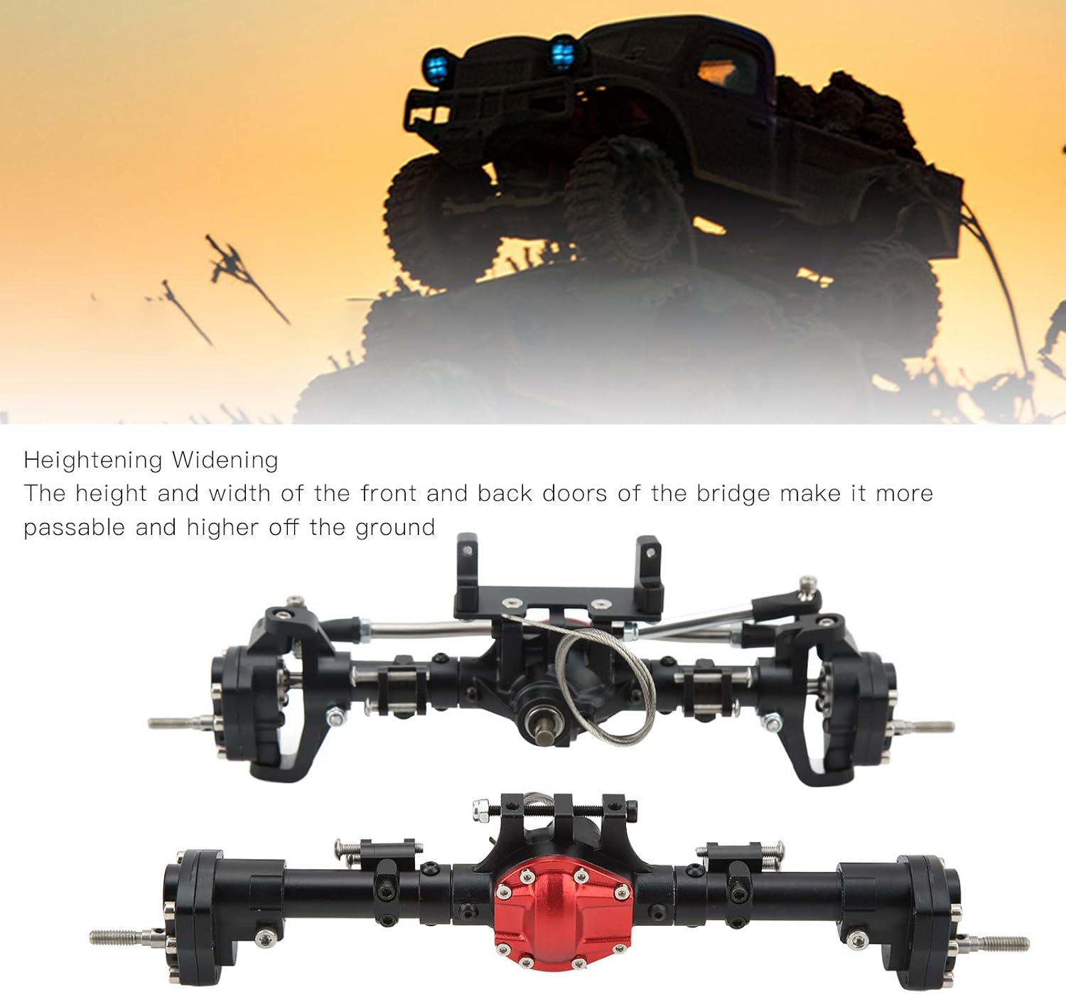 HEEPDD RC Vehicle Front Rear Axles Kit, Front Rear CNC Differential Locking Portal Axles Set for Axial SCX10 I II III 90046 90047 1/10 RC Car (Black)