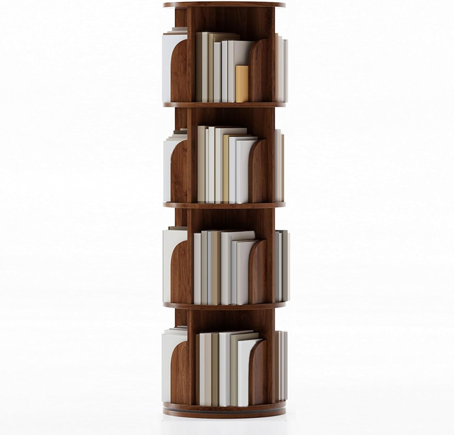 GAMAK Small Rotating Bookshelf 360 Display 3-4 Tier for Small Spaces Kids Narrow Swivel Corner Book Shelf Wood Used in Bedrooms Living Rooms Study Office (Color : Walnut, Size : Four)