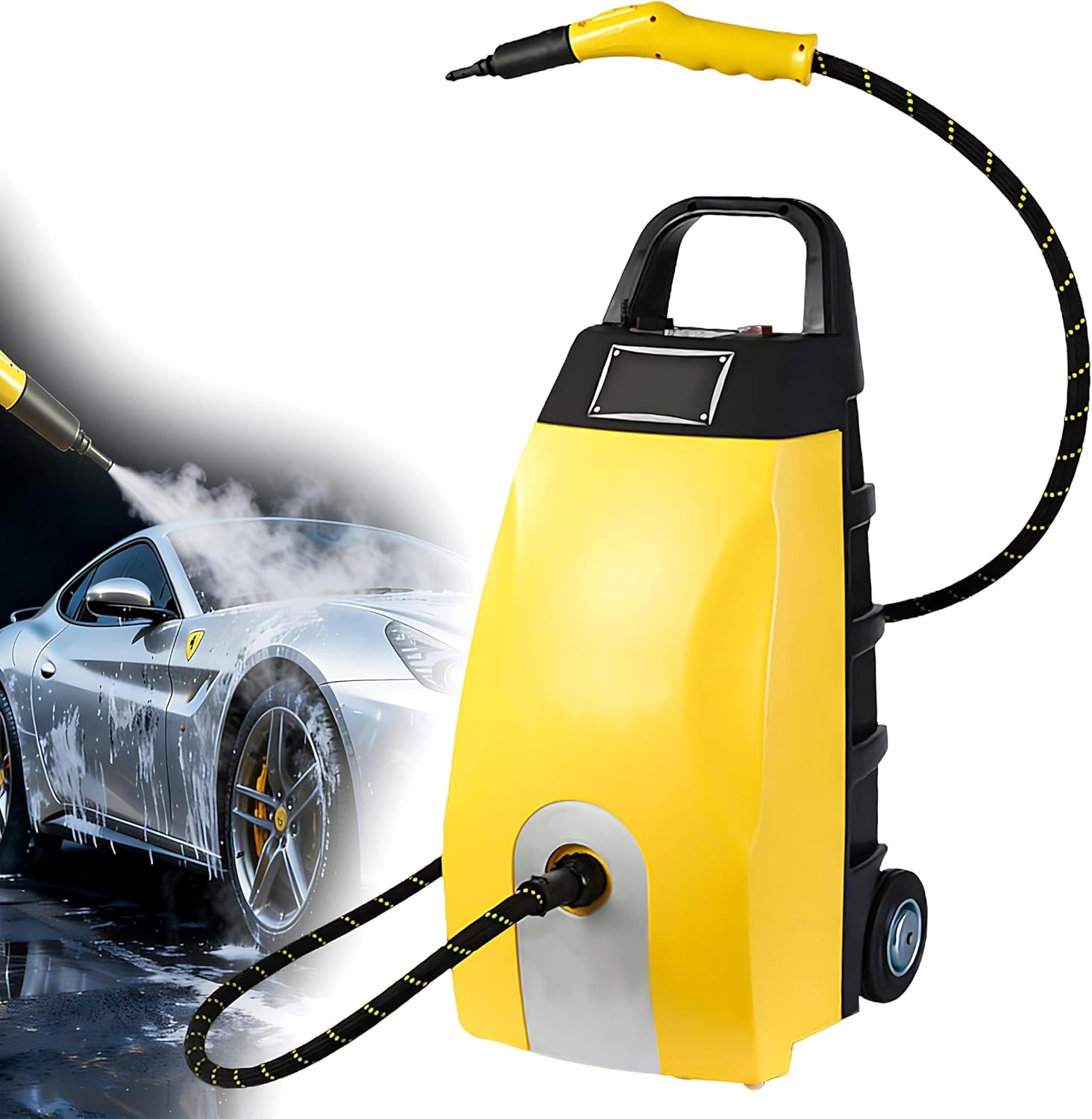QIUNAOZI Home Steam Cleaner, Steam Cleaning Machine, Car Steam Wash Machine, Timer 5-30 Minutes, Steam Output 120ml/Min, 5 Bar Maximum Pressure, for Home/Car Use/Efficiently Cleans Floors Yellow